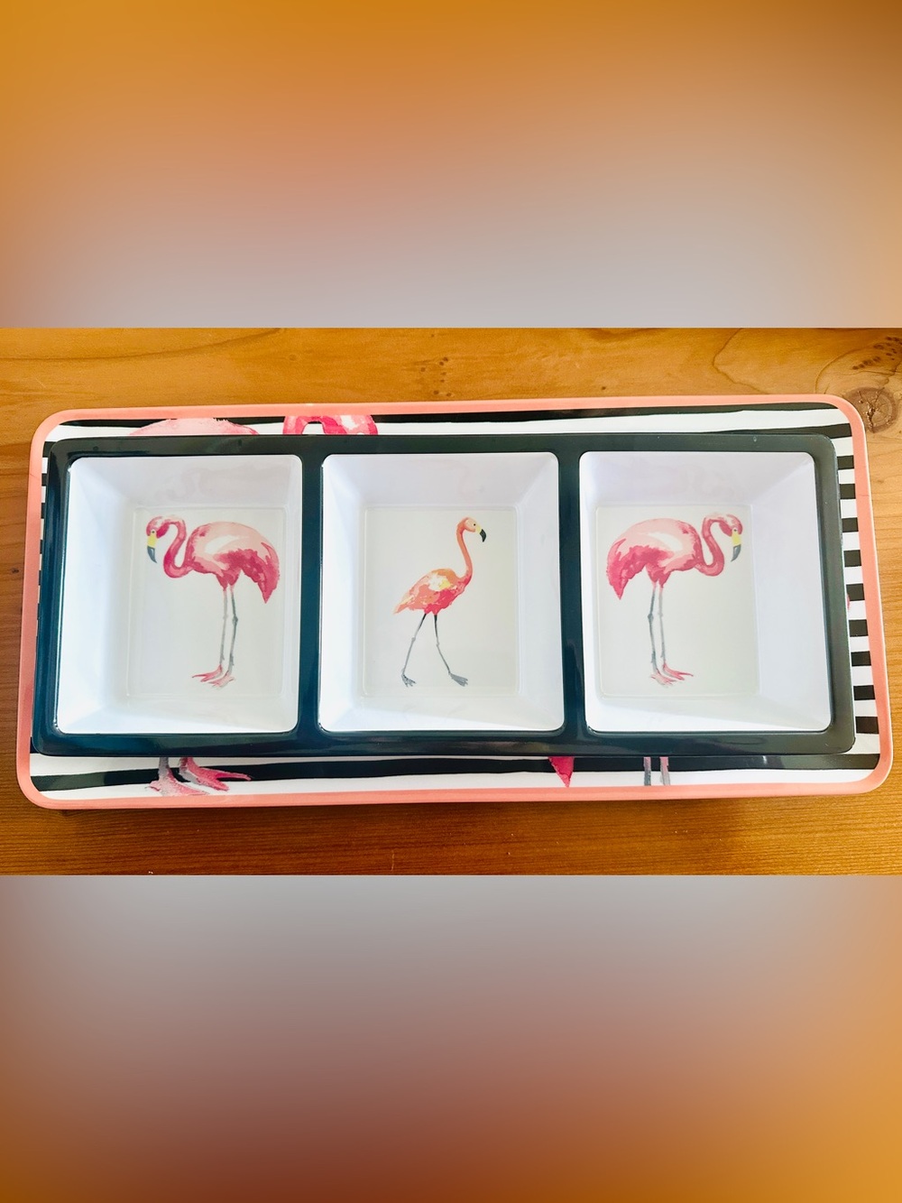 Cynthia Rowley Pink Flamingo Melamine Serving Tray & Divided Server Set (2 Pcs)